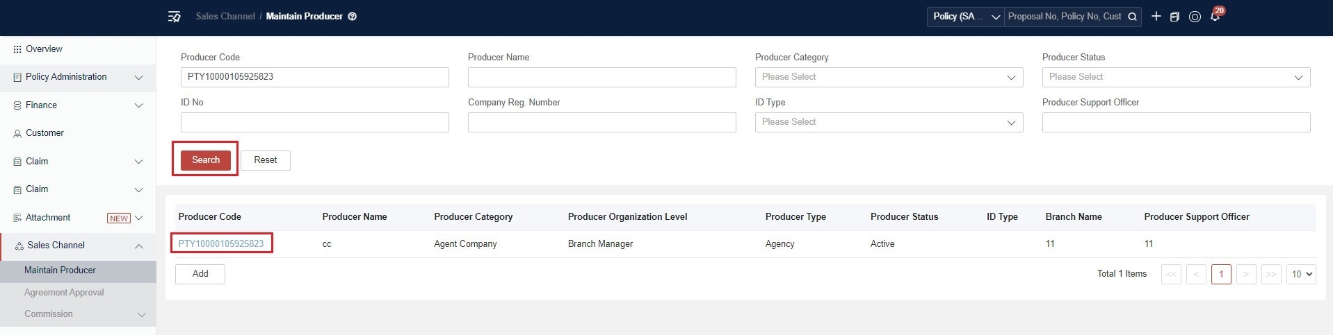 Maintain Producer Search