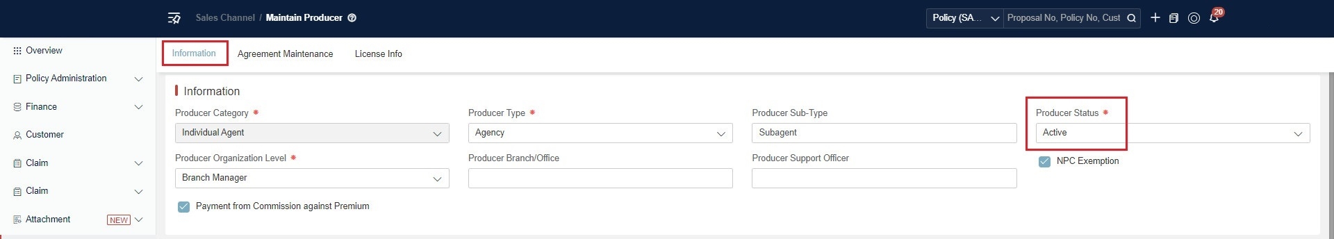 Maintain Producer Create