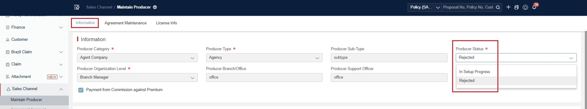 Maintain Producer Create