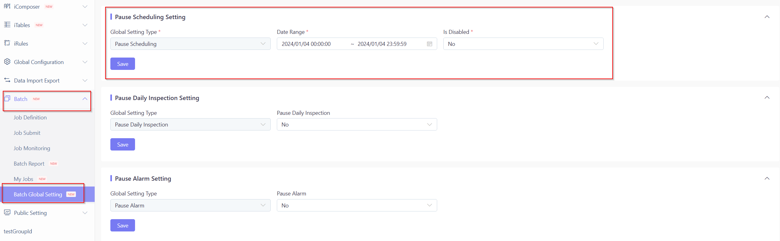 Pause Scheduling Setting