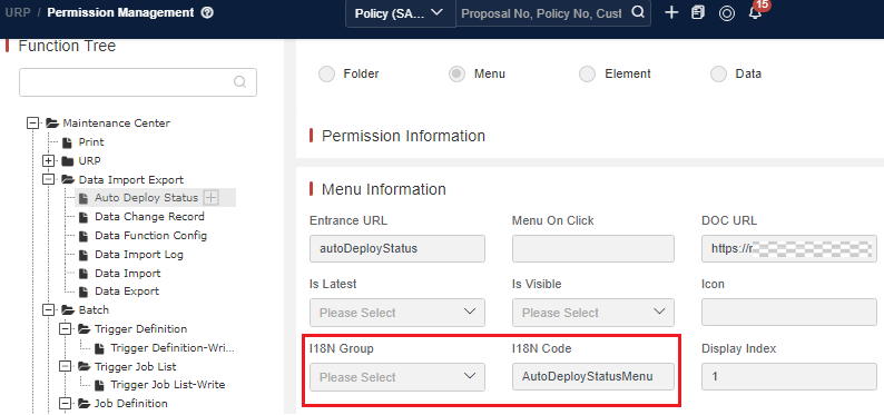 Menu i18n Code Definition