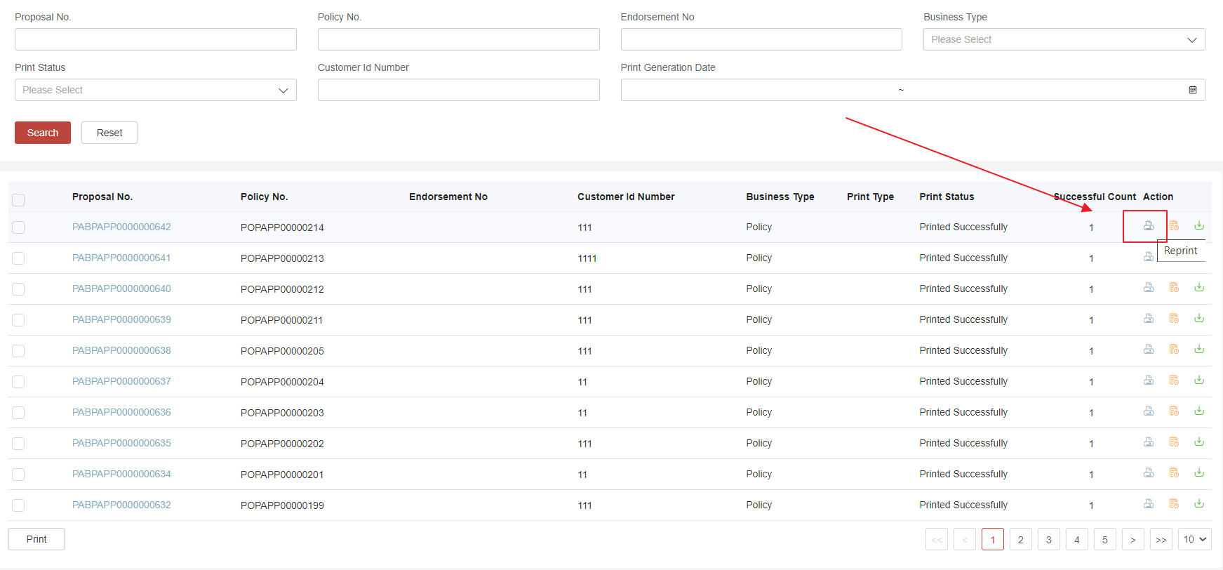 Maintain Print Search