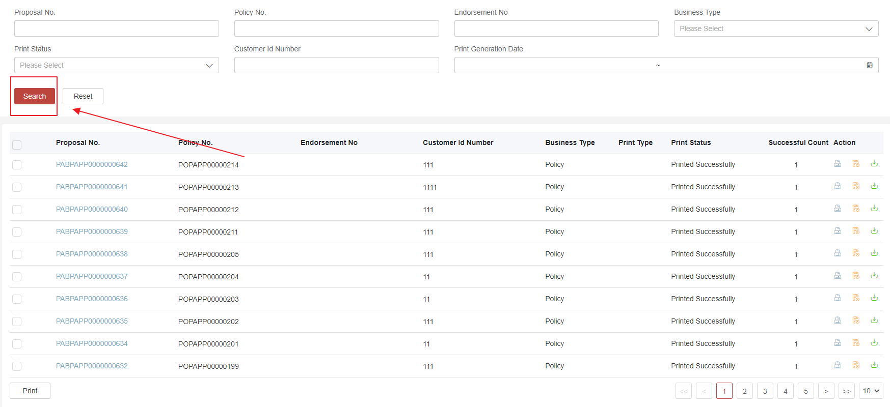 Maintain Print Search