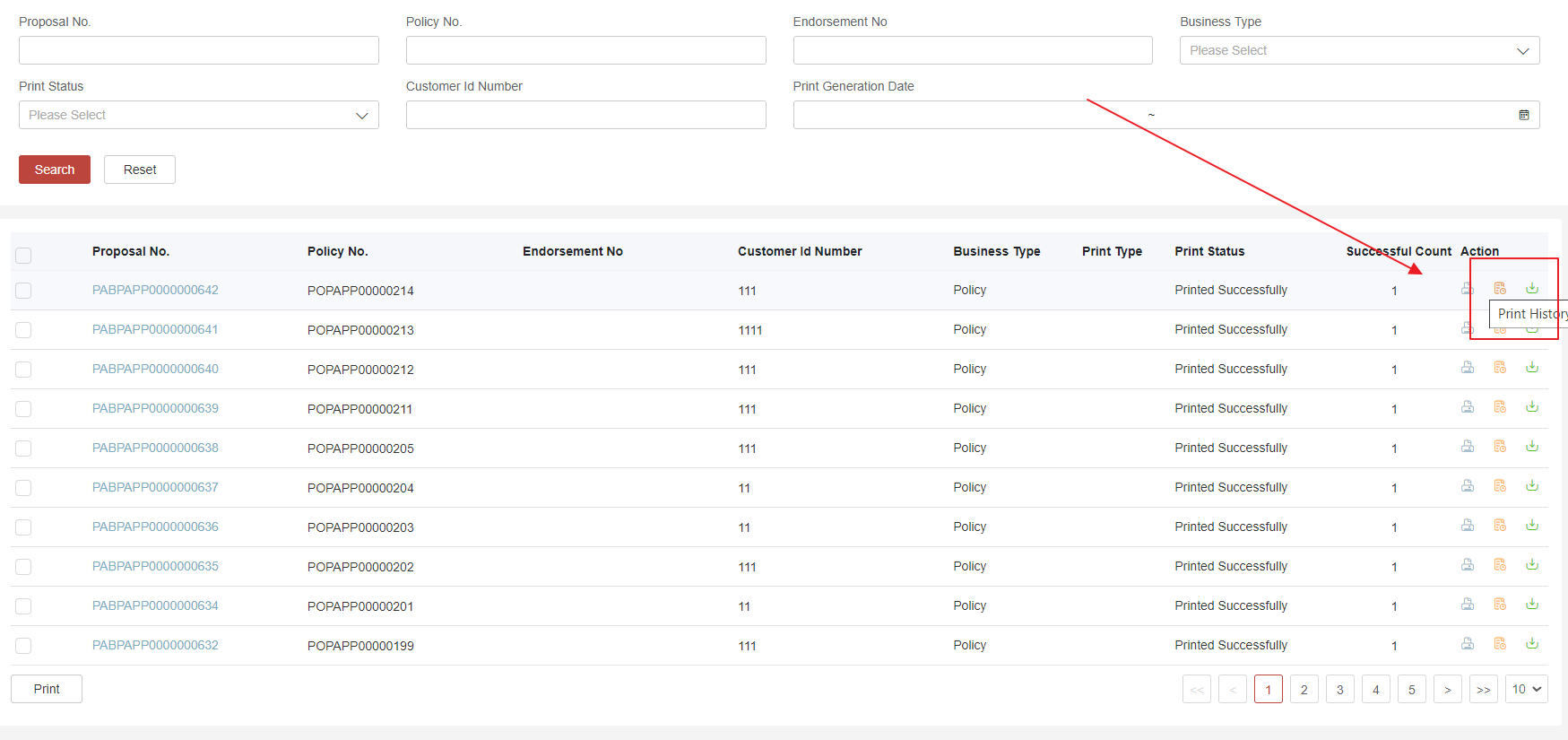 Maintain Print Search