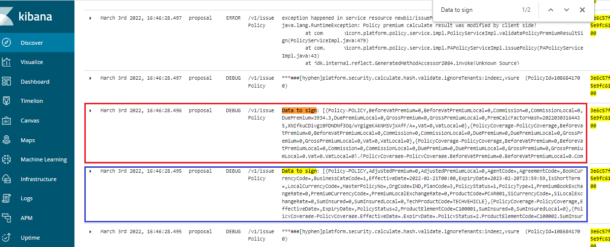 Data to Sign of issue API