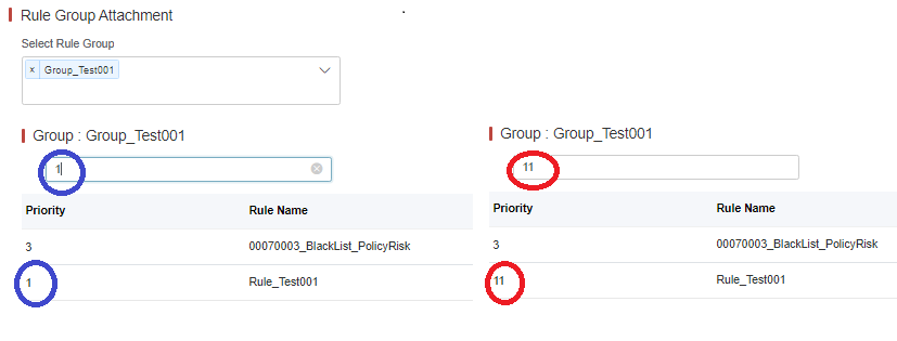 set priority for the rule under the group