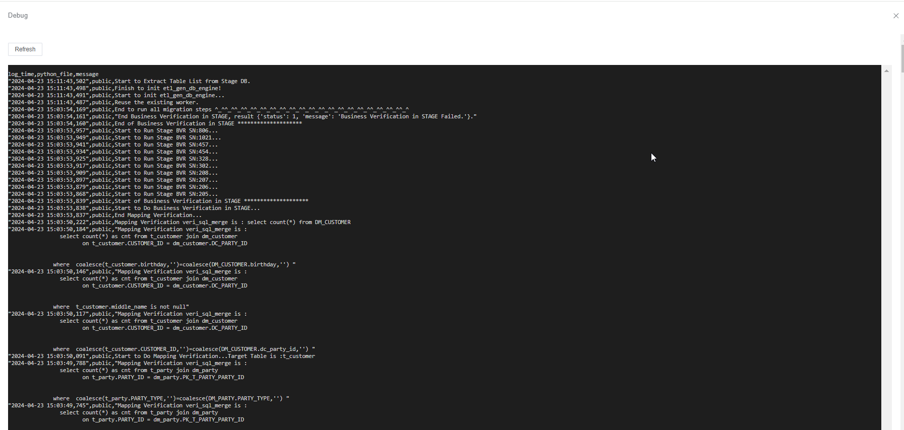 DebugSummaryErrorDebugLog